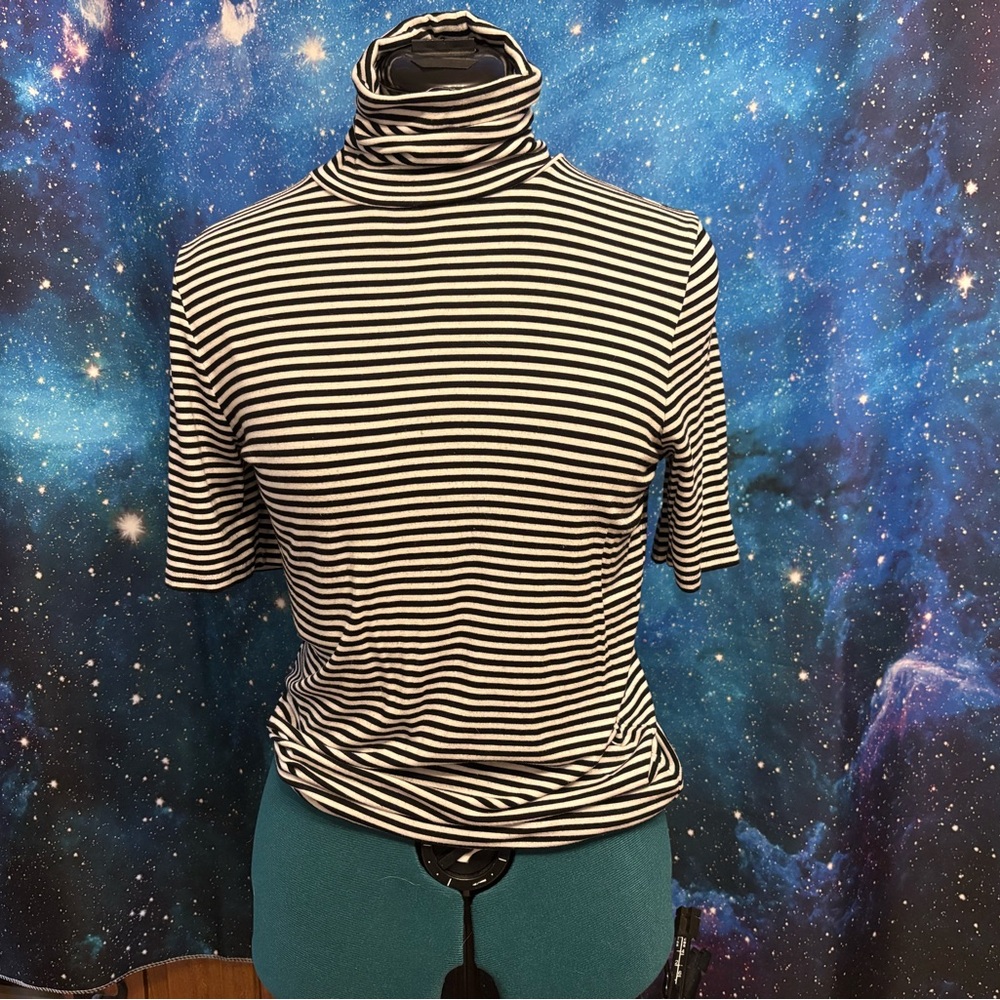 Michael Kors Black and White Striped Short Sleeve Top